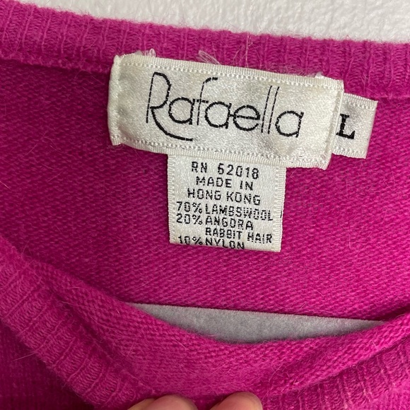 Rafaella VTG Hot Pink Cropped Slouchy Lambwool Rabbit Hair Pullover Sz L Dolman - Picture 3 of 8